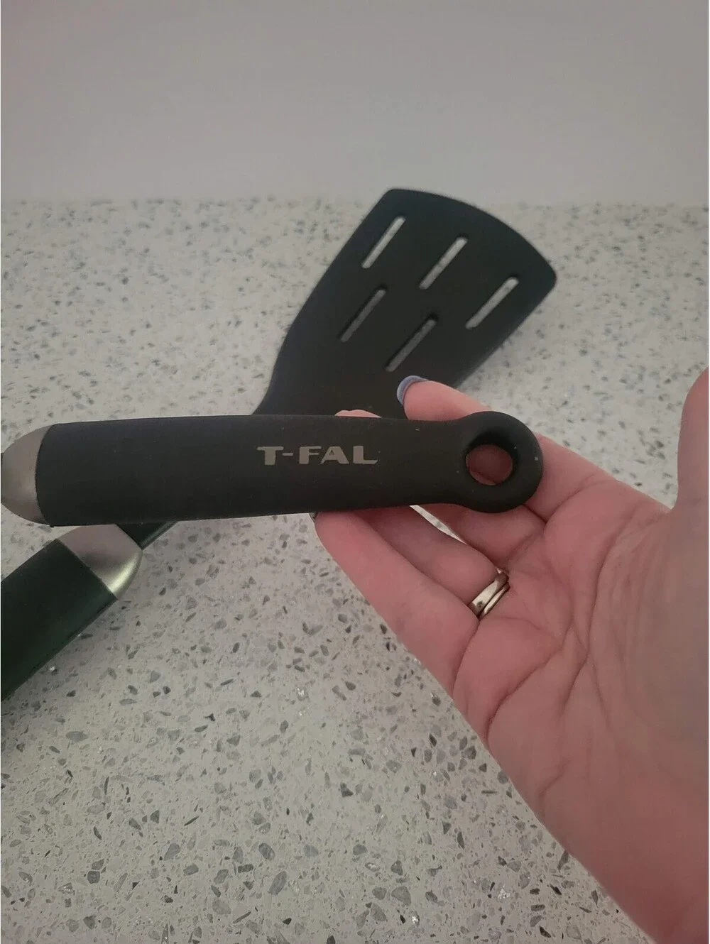 T-Fal Black Plastic Slotted Spoon Turner 2 Piece Set Kitchen Cooking Utensils